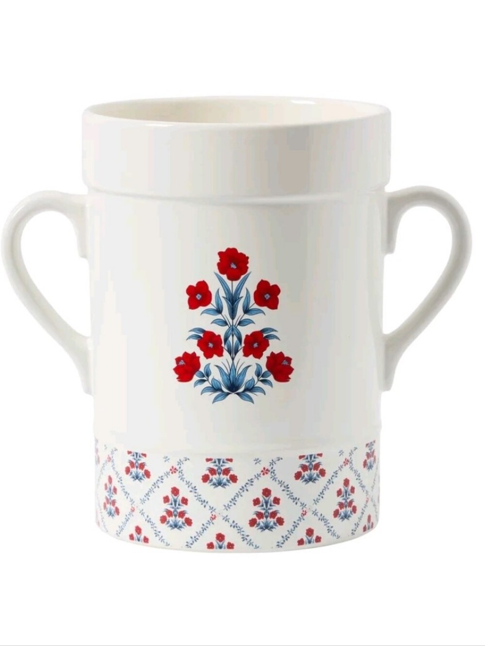 Poppy Trellis Ceramic Utensil Crock, Red/White/Blue, 7", by My Texas House